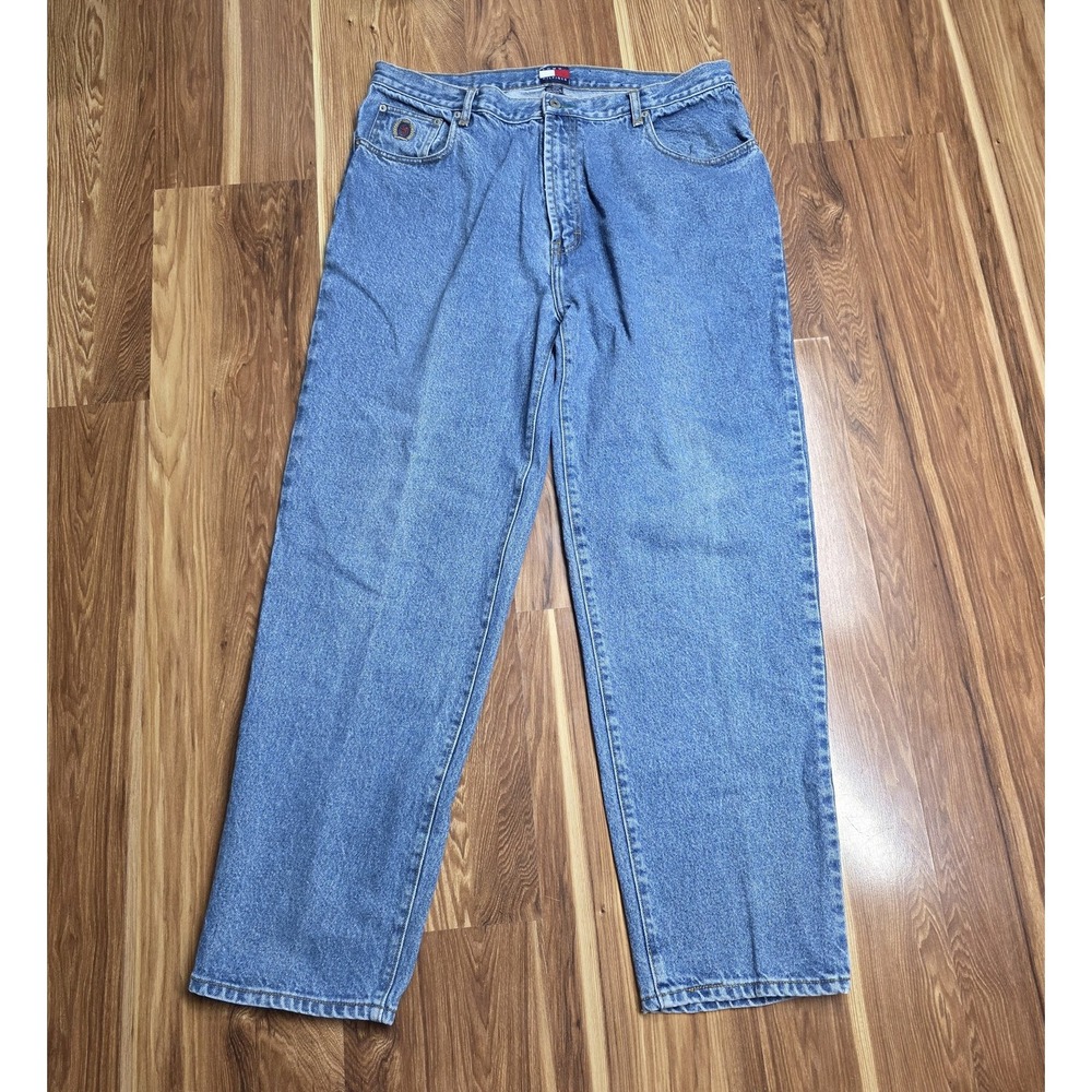Vintage 90s Tommy Hilfiger Jeans Men 40x32 (38x31) Denim Relaxed Fit Embroidered